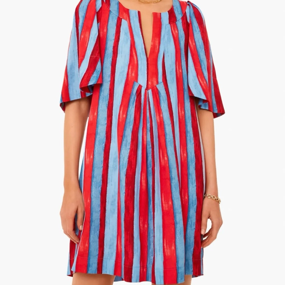 Pomander Place Vibrant Red and Blue Striped Mini Dress